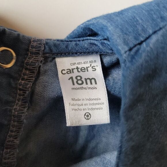 Carters 18 month cotton blue chambray denim top collared ruffle short sleeve - Picture 4 of 5